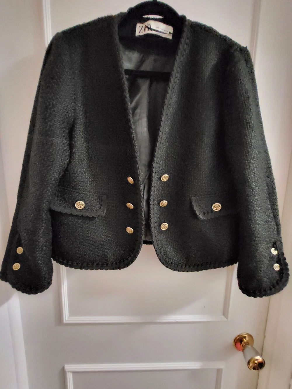 Zara Black Bouclé Double-Breasted Jacket